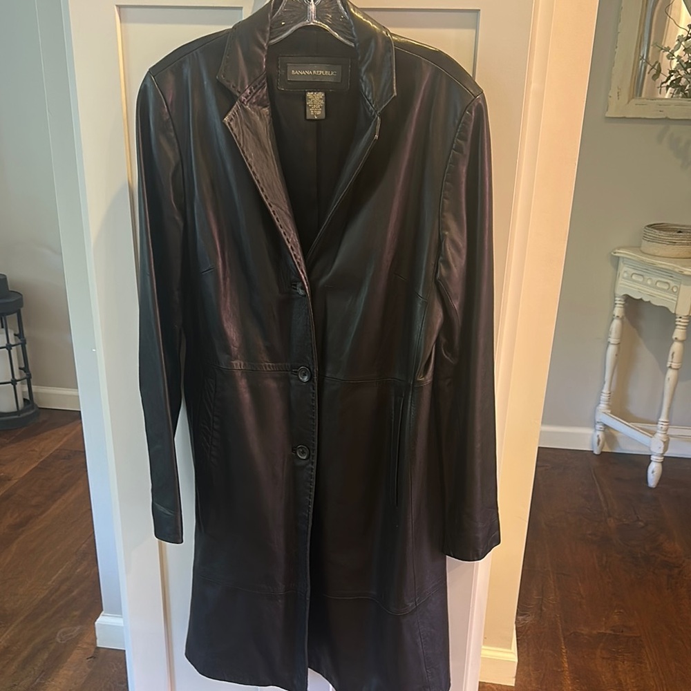 Banana Republic Black Leather Jacket Classic Full-Length
